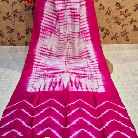Latest Design Pink White Bandhani Shibori Pure Silk Saree