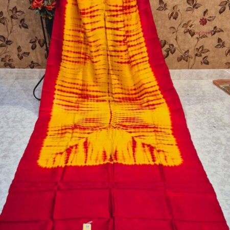 Latest Design Yellow Red Bandhani Shibori Pure Silk Saree