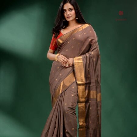 Latest Design Tortilla Brown Maheshwari Woven Cotton Silk Saree