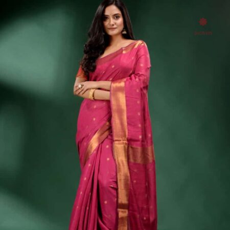 Latest Design Hot Pink Maheshwari Woven Cotton Silk Saree