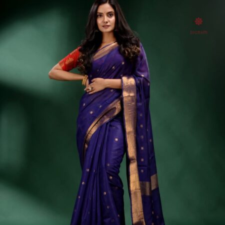 Latest Design Blue Maheshwari Woven Cotton Silk Saree