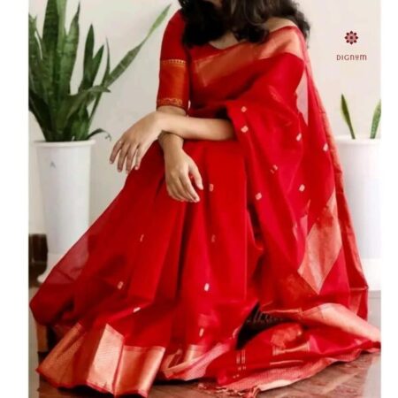 Latest Design Red Maheshwari Woven Cotton Silk Saree