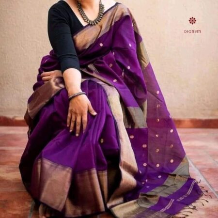 Latest Design Cadbury Purple Maheshwari Woven Cotton Silk Saree