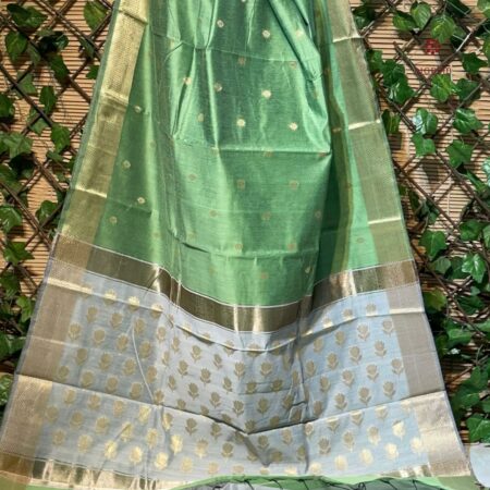 Latest Design Pastel Green Half and Half Pattern Maheshwari Saree