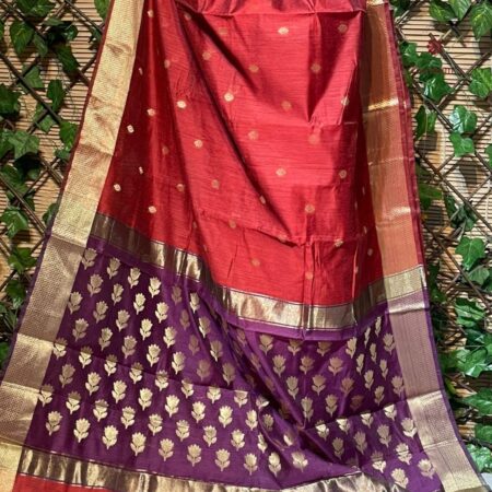 Latest Design Red Half and Half Pattern Maheshwari Saree