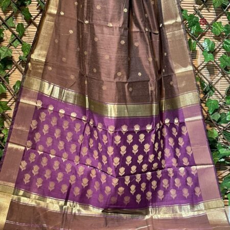 Latest Design Brown Half and Half Pattern Maheshwari Saree