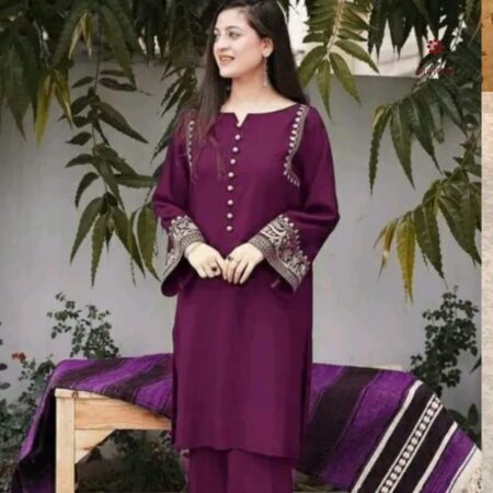 Latest Design Fandango Purple Cotton Kashmiri Aari Embroidered Co-ord Set