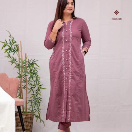 Latest Design Lavender Pink Embroidered Cotton Co-ord Set