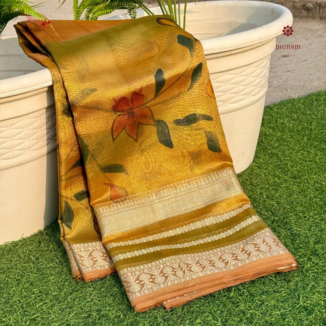 Latest Design Yellow Zari Woven Banarasi Tissue Silk Saree
