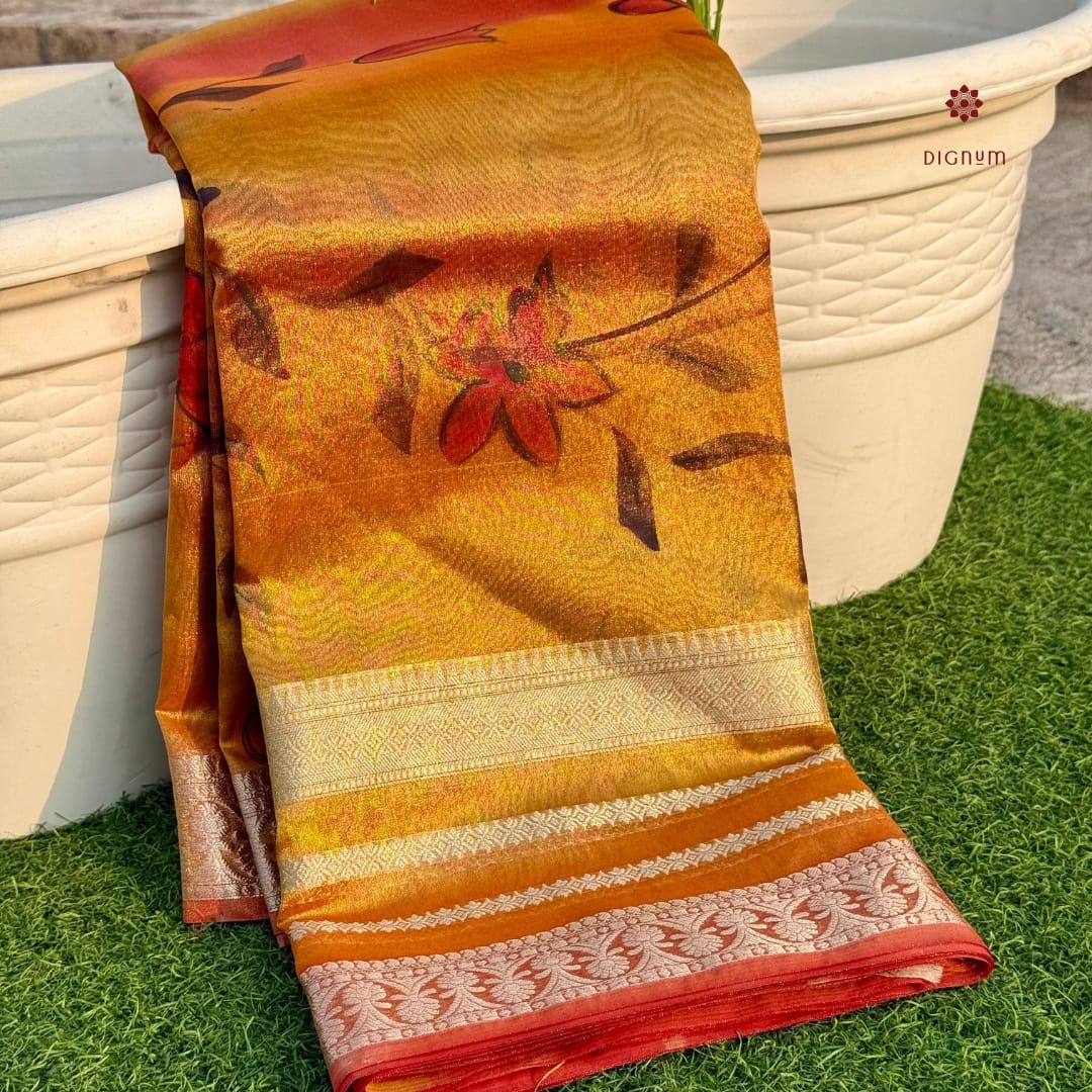 Latest Design Bright Yellow Zari Woven Banarasi Tissue Silk Saree