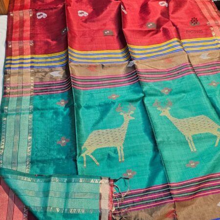 Latest Design Red Bishunpuri Kalakshetra Katan Pure Silk Saree