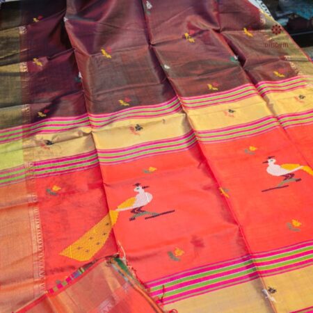 Latest Design Brown Bishunpuri Kalakshetra Katan Pure Silk Saree