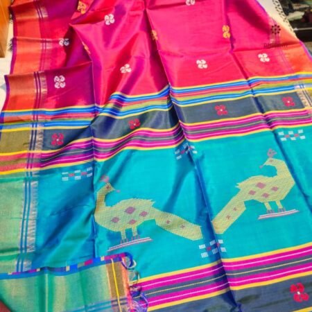 Latest Design Hot Pink Bishunpuri Kalakshetra Katan Pure Silk Saree