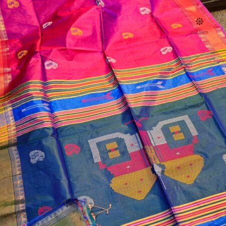 Latest Design Magenta Pink Bishunpuri Kalakshetra Katan Pure Silk Saree