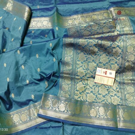 Latest Design Slate Blue Handloom Pure Katan Silk Banarasi Saree