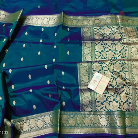 Latest Design Peacock Blue Handloom Pure Katan Silk Banarasi Saree
