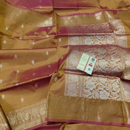 Latest Design Amber Yellow Handloom Pure Katan Silk Banarasi Saree