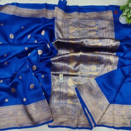 Latest Design Admiral Blue Hand woven Pure Banarasi Silk Saree