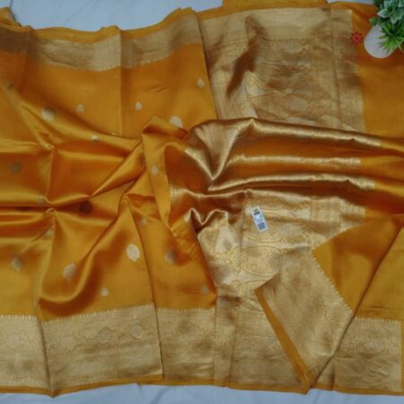 Latest Design Amber Yellow Hand woven Pure Banarasi Silk Saree