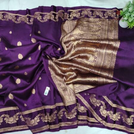Latest Design Grape Purple Hand woven Pure Banarasi Silk Saree