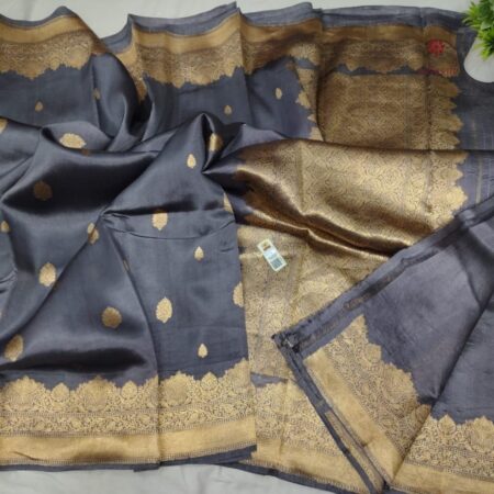 Latest Design Slate Gray Hand woven Pure Banarasi Silk Saree