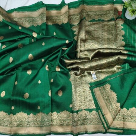 Latest Design Dark Green Hand woven Pure Banarasi Silk Saree