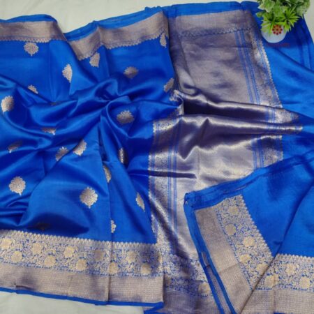 Latest Design Royal Blue Hand woven Pure Banarasi Silk Saree