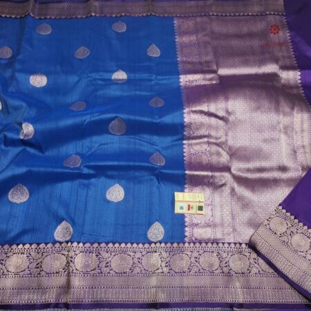 Latest Design Blue and Purple Pure Banarasi Handwoven Saree