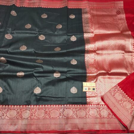 Latest Design Black and Red Pure Banarasi Handwoven Saree