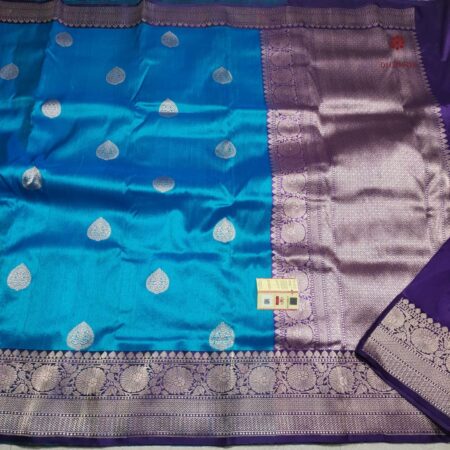 Latest Design Light Blue and Purple Pure Banarasi Handwoven Saree