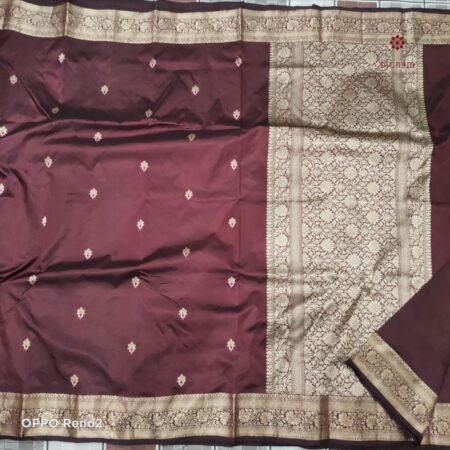 Latest Design Dark Brown Pure Handwoven Banarasi Katan Silk Saree