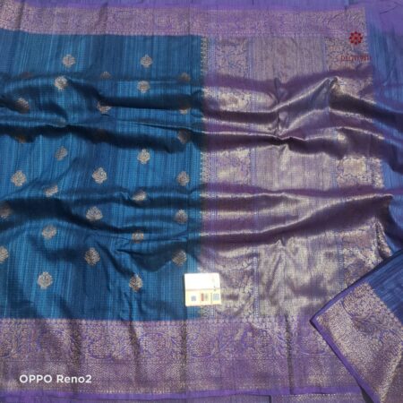 Latest Design Cobalt Blue Handwoven Pure Banarasi Dupion Silk Saree