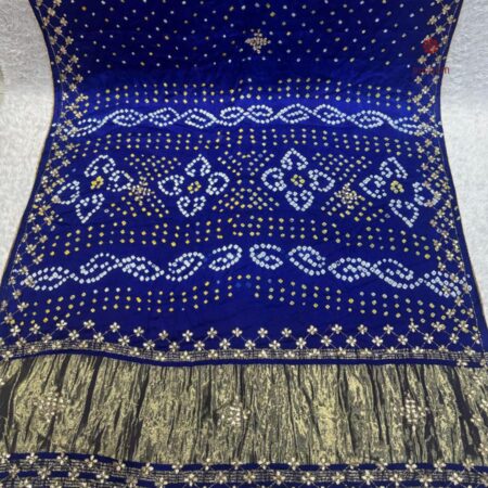 Latest Design Royal Blue Pure Gajji Silk Bandhani Saree