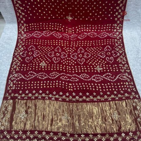 Latest Design Maroon Pure Gajji Silk Bandhani Saree