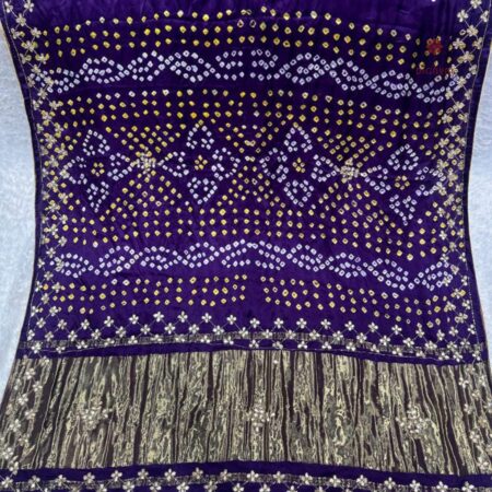 Latest Design Cadbury Purple Pure Gajji Silk Bandhani Saree