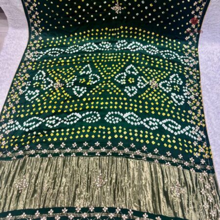 Latest Design Green Pure Gajji Silk Bandhani Saree