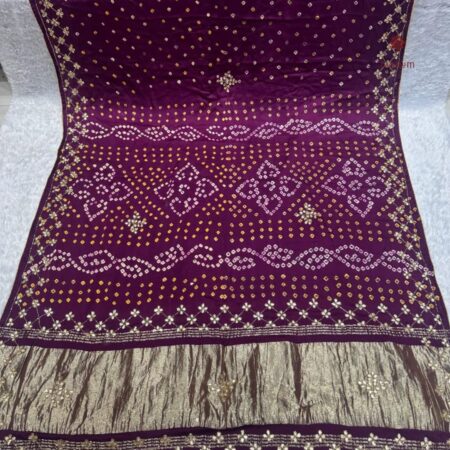 Latest Design Boysenberry Purple Pure Gajji Silk Bandhani Saree