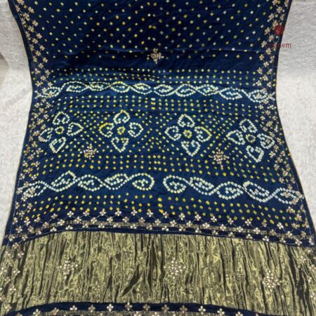 Latest Design Peacock Blue Pure Gajji Silk Bandhani Saree