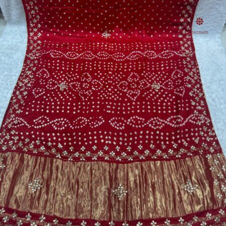 Latest Design Red Pure Gajji Silk Bandhani Saree