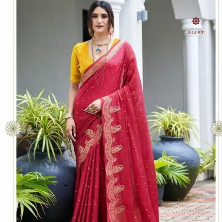 Latest Design Cherry Red Designer Chiffon Embellished Saree