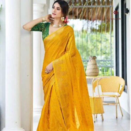 Latest Design Bright Yellow Designer Chiffon Embellished Saree