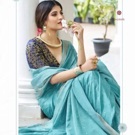 Latest Design Baby Blue Designer Chiffon Embellished Saree