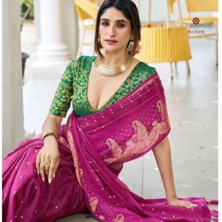 Latest Design Magenta Pink Designer Chiffon Embellished Saree