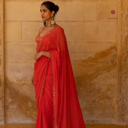 Latest Design Red Designer Georgette Embroidered Saree