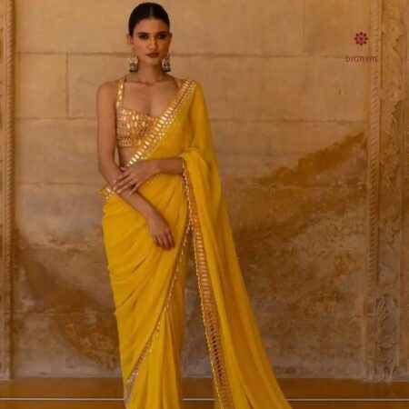Latest Design Yellow Designer Georgette Embroidered Saree