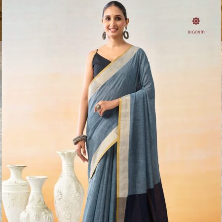 Latest Design Pewter Grey Weaving Linen Cotton Saree