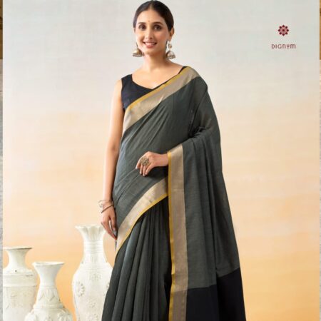 Latest Design Charcoal Grey Weaving Linen Cotton Saree