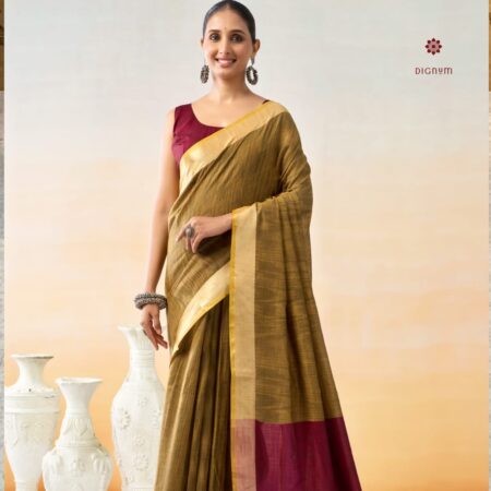 Latest Design Mustard Brown Weaving Linen Cotton Saree