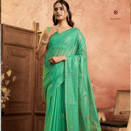 Latest Design Sea Green Muga Cotton Weaving Saree