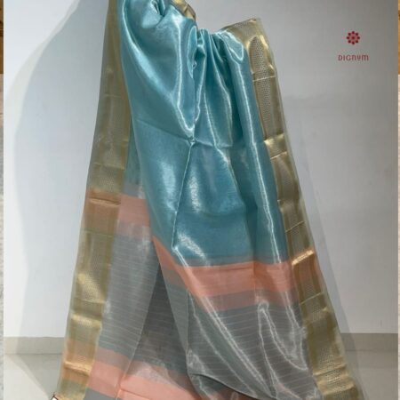Latest Design Sky Blue Pure Tissue Silk Maheshwari Saree